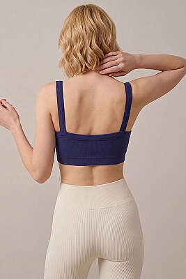 Dikişsiz Kalın Askılı Büstiyer Lacivert - Sporcu Sütyeni 