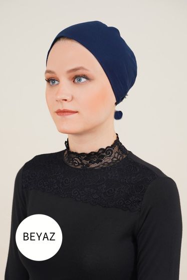 Dikişsiz Penye Beyaz Bone - Penye Şal