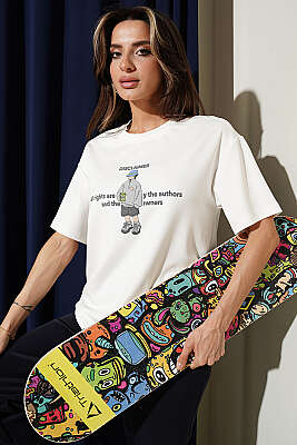 Disclaimer Baskılı T-shirt Ekru 