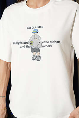 Disclaimer Baskılı T-shirt Ekru - Yılın Fırsatı