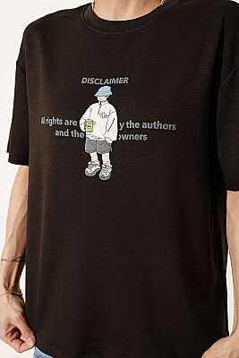 Disclaimer Baskılı T-shirt Kahve - Kadın Giyim Modelleri