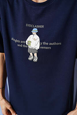 Disclaimer Baskılı T-shirt Lacivert - Kadın Giyim Modelleri