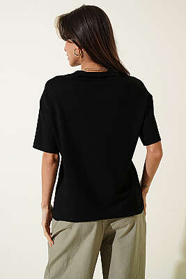 Disclaimer Baskılı T-shirt Siyah - Kadın Giyim Modelleri