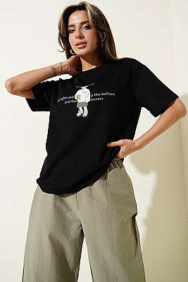 Disclaimer Baskılı T-shirt Siyah - HELLIE