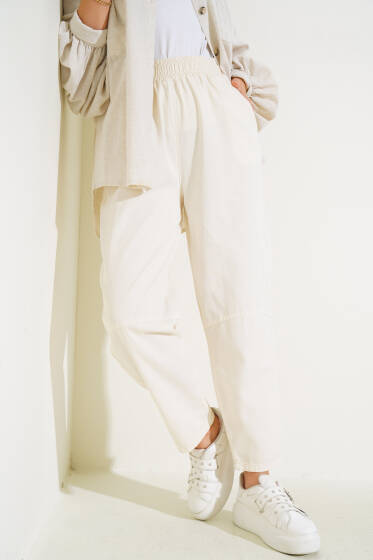 Diz Parçalı Gabardin Pantolon Taş - Pantolon