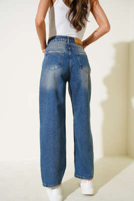 Diz Pensli Kot Pantolon Mavi - Kadın Giyim Modelleri