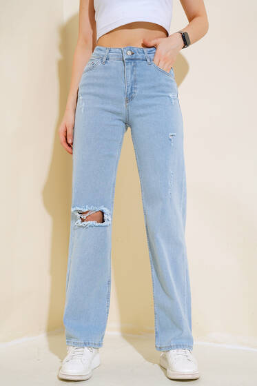 Dizi Lazerli Kot Pantolon Açık Mavi - Yeni Giyim