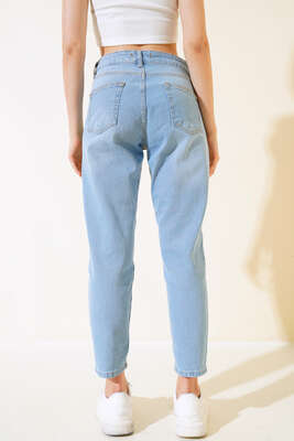 Dizi Yırtık Kot Pantolon Mavi - Kadın Giyim Modelleri