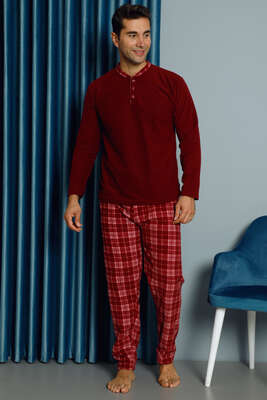 Doğalgaz Faturası Düşüren Erkek Pijama Takımı Bordo - Thumbnail