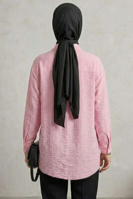 Dokulu Krep Çiçekli Gömlek Pembe - Gömlek