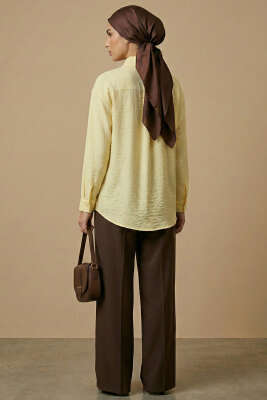 Dokulu Krep Çiçekli Gömlek Sarı - Gömlek