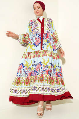 Dokuma Kloş Elbise Bordo 