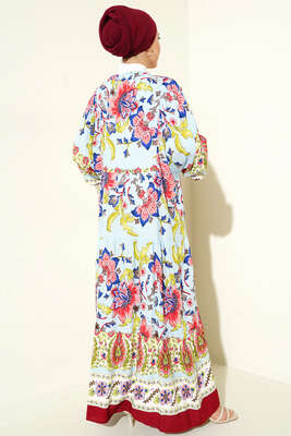 Dokuma Kloş Elbise Bordo - Tesettür Elbise