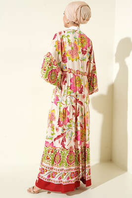 Dokuma Kloş Elbise Kiremit - Tesettür Elbise