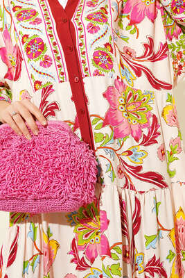 Dokuma Kloş Elbise Kiremit - Tesettür Elbise