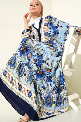 Dokuma Kloş Elbise Lacivert 