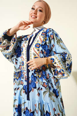 Dokuma Kloş Elbise Lacivert - Tesettür Elbise