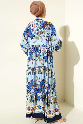 Dokuma Kloş Elbise Lacivert - Tesettür Elbise