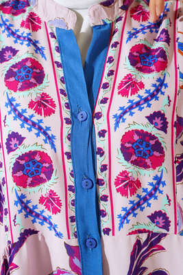 Dokuma Kloş Elbise Mavi - Tesettür Elbise