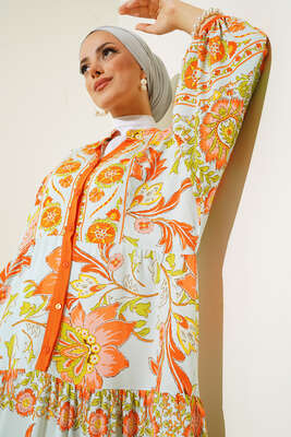 Dokuma Kloş Elbise Oranj - Tesettür Elbise