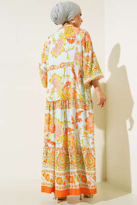 Dokuma Kloş Elbise Oranj - Tesettür Elbise