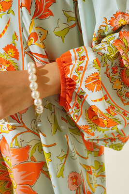 Dokuma Kloş Elbise Oranj - Tesettür Elbise