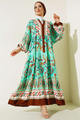 Dokuma Kloş Elbise Taba - Tesettür Elbise