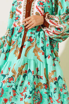 Dokuma Kloş Elbise Taba - Tesettür Elbise