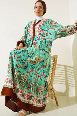 Dokuma Kloş Elbise Taba 