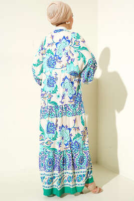 Dokuma Kloş Elbise Yeşil - Tesettür Elbise