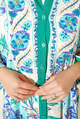 Dokuma Kloş Elbise Yeşil - Tesettür Elbise