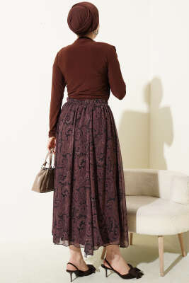 Dökümlü Yaka Desenli İkili Takım Kahve - İkili Takım