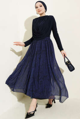 Dökümlü Yaka Desenli İkili Takım Lacivert - HBS