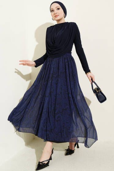 Dökümlü Yaka Desenli İkili Takım Lacivert - İkili Takım