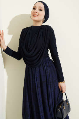 Dökümlü Yaka Desenli İkili Takım Lacivert - İkili Takım