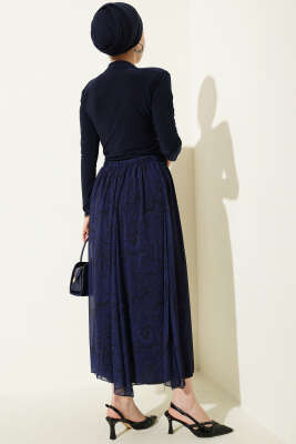 Dökümlü Yaka Desenli İkili Takım Lacivert - İkili Takım