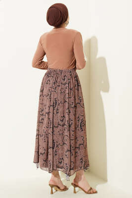 Dökümlü Yaka Desenli İkili Takım Latte - İkili Takım