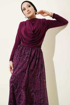 Dökümlü Yaka Desenli İkili Takım Mürdüm - İkili Takım