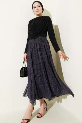 Dökümlü Yaka Desenli İkili Takım Siyah - HBS