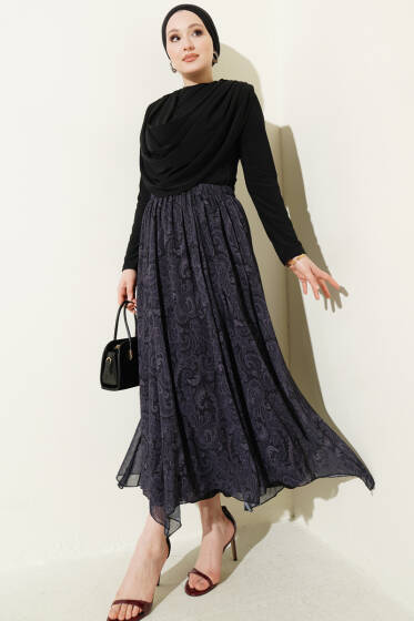 Dökümlü Yaka Desenli İkili Takım Siyah - İkili Takım