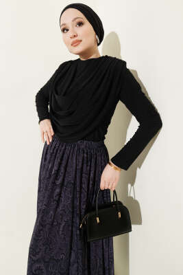 Dökümlü Yaka Desenli İkili Takım Siyah - İkili Takım