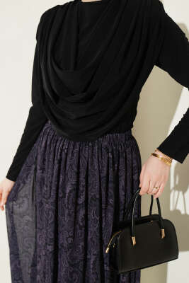 Dökümlü Yaka Desenli İkili Takım Siyah - İkili Takım