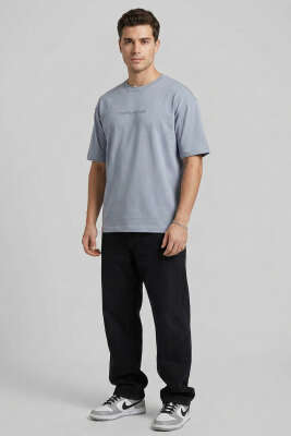 Don't Look Back Baskılı Oversize Erkek T-shirt Füme - Erkek T-shirt