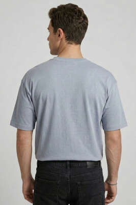 Don't Look Back Baskılı Oversize Erkek T-shirt Füme - Erkek T-shirt