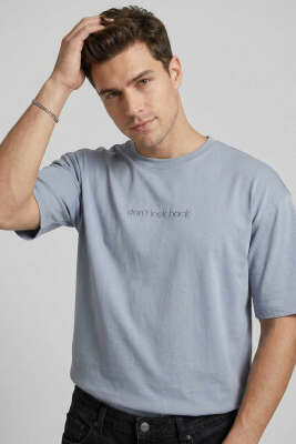 Don't Look Back Baskılı Oversize Erkek T-shirt Füme 