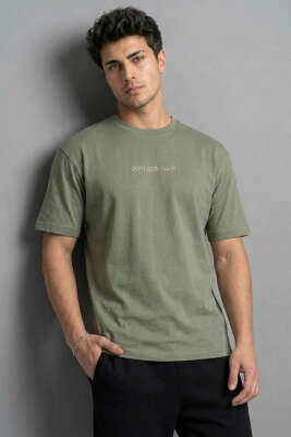 Don't Look Back Baskılı Oversize Erkek T-shirt Haki - WİPEOUT