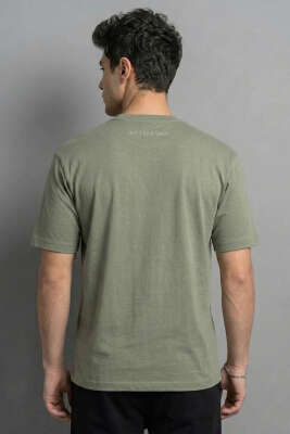 Don't Look Back Baskılı Oversize Erkek T-shirt Haki - Erkek T-shirt