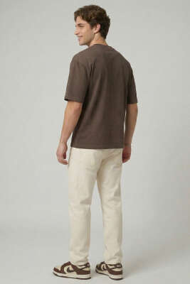 Don't Look Back Baskılı Oversize Erkek T-shirt Kahve - Yılın Fırsatı