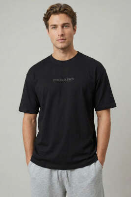 Don't Look Back Baskılı Oversize Erkek T-shirt Siyah - WİPEOUT