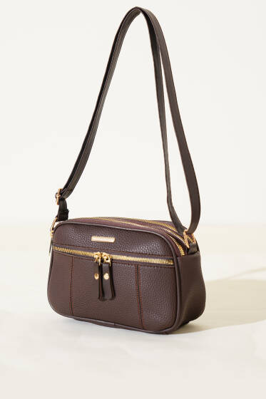 Dört Bölmeli Fermuarlı Çanta Acı Kahve - Kol Çantası